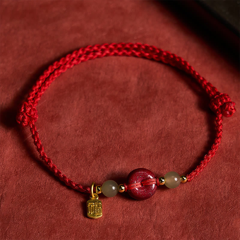 Buddha Stones Cinnabar Peace Buckle Fu Character Protection Red String Pendant Bracelet