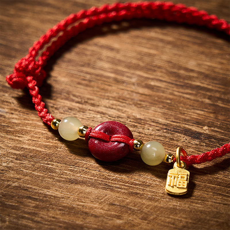 EverestArtstudios Cinnabar Peace Buckle Fu Character Protection Red String Pendant Bracelet