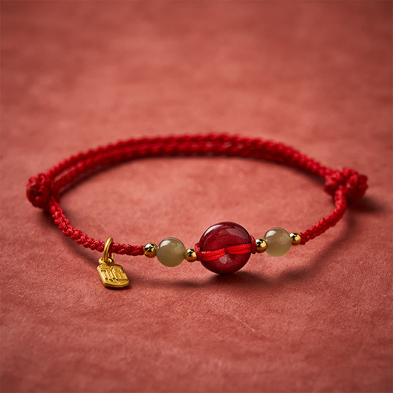 EverestArtstudios Cinnabar Peace Buckle Fu Character Protection Red String Pendant Bracelet
