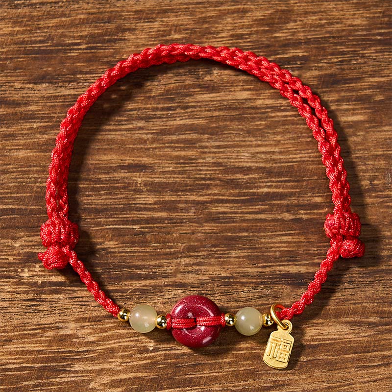 EverestArtstudios Cinnabar Peace Buckle Fu Character Protection Red String Pendant Bracelet