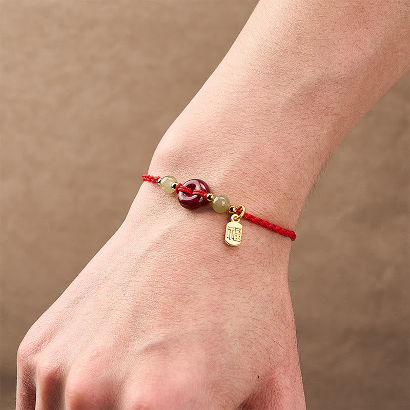 Buddha Stones Cinnabar Peace Buckle Fu Character Protection Red String Pendant Bracelet