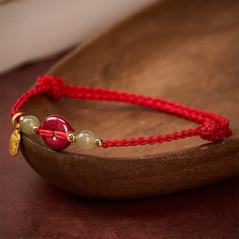 Buddha Stones Cinnabar Peace Buckle Fu Character Protection Red String Pendant Bracelet