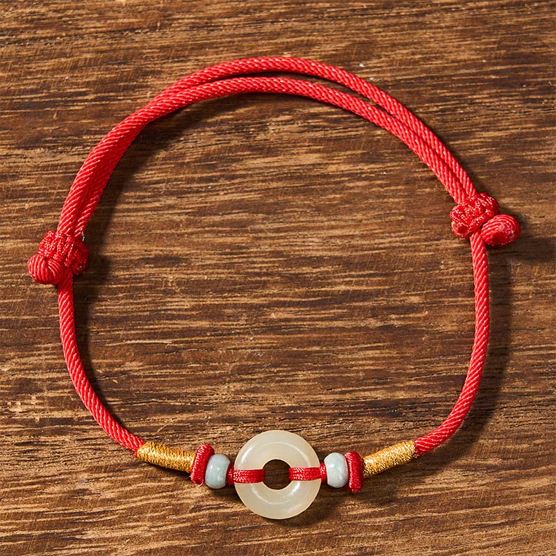 Buddha Stones Hetian Jade Peace Buckle Protection Red String Bracelet