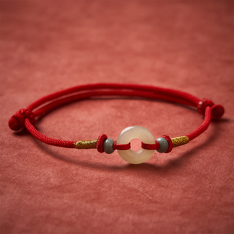 Buddha Stones Hetian Jade Peace Buckle Protection Red String Bracelet