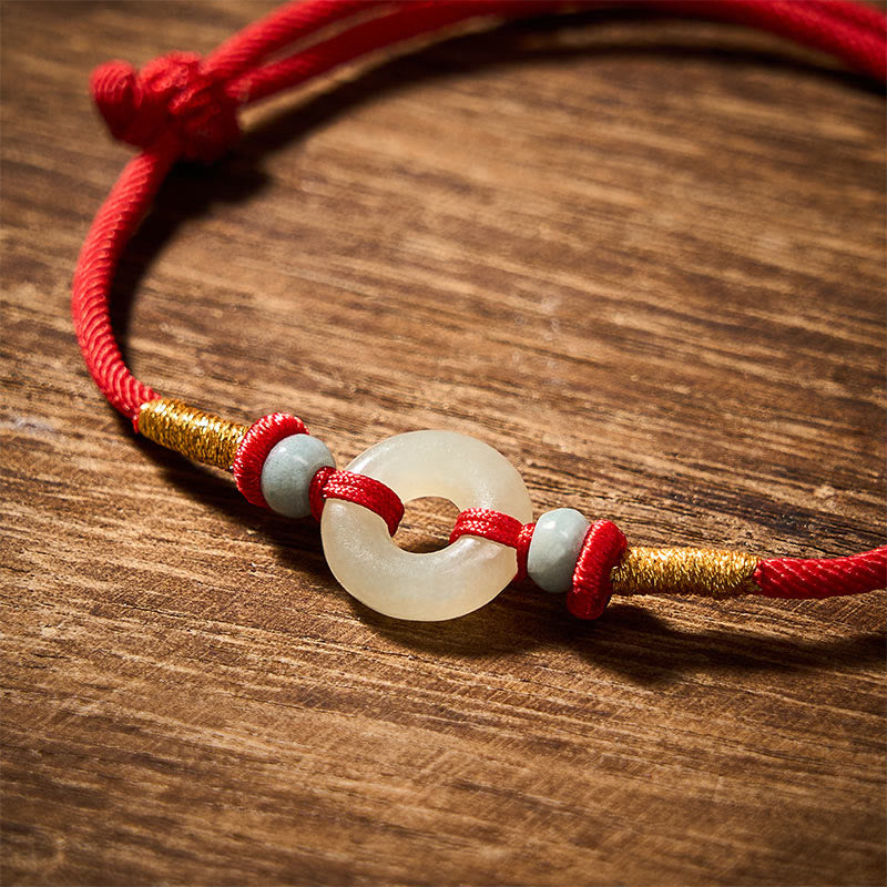 Buddha Stones Hetian Jade Peace Buckle Protection Red String Bracelet