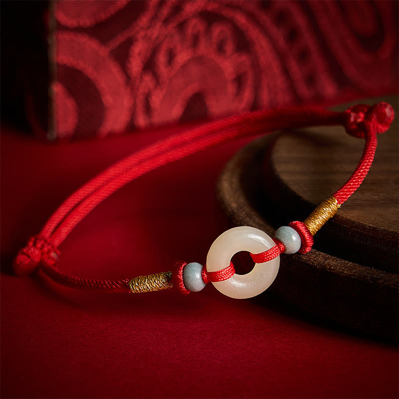 Buddha Stones Hetian Jade Peace Buckle Protection Red String Bracelet