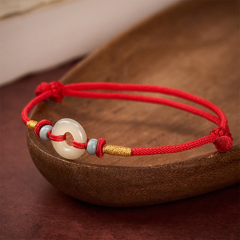 Buddha Stones Hetian Jade Peace Buckle Protection Red String Bracelet