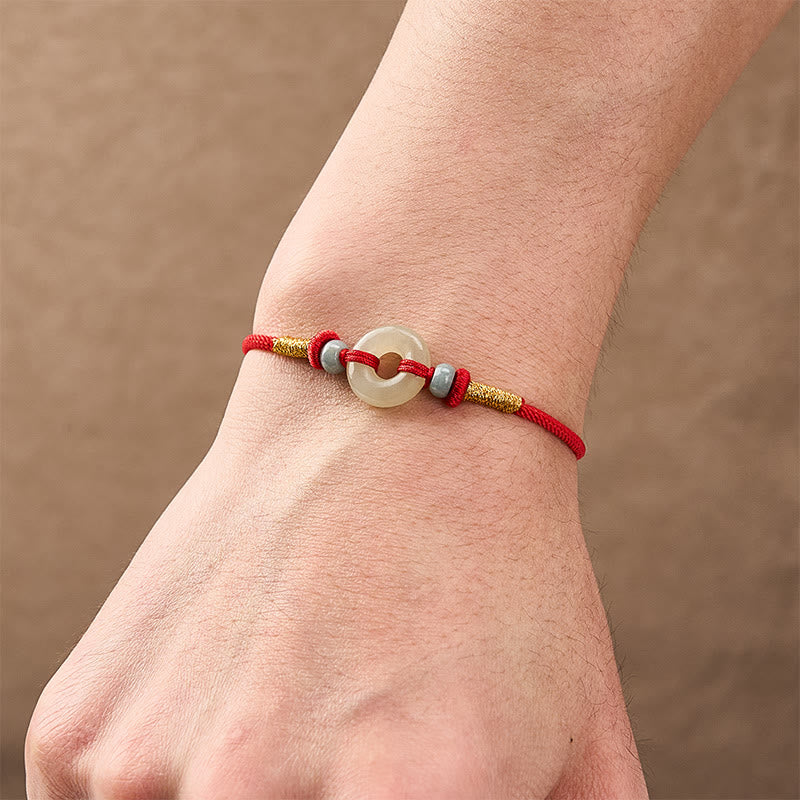 EverestArtstudios Hetian Jade Peace Buckle Protection Red String Bracelet