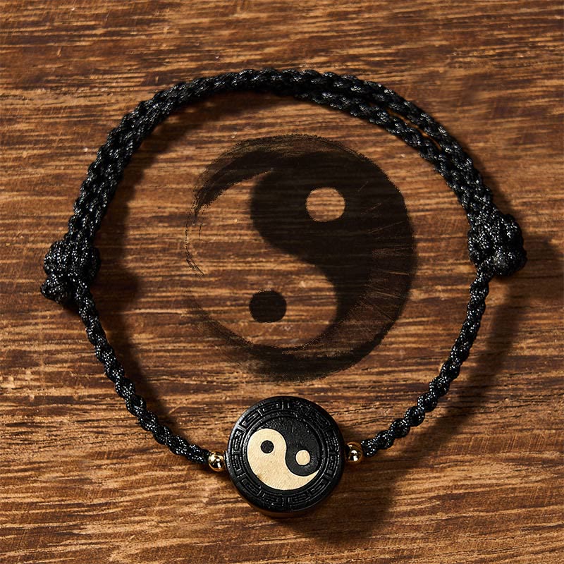 Buddha Stones Ebony Wood Bagua Grounding Red String Bracelet