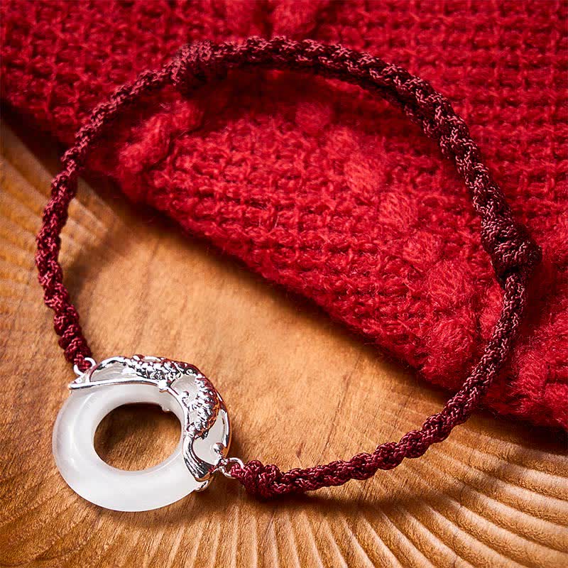 EverestArtstudios White Jade Koi Fish Wealth Red String Bracelet