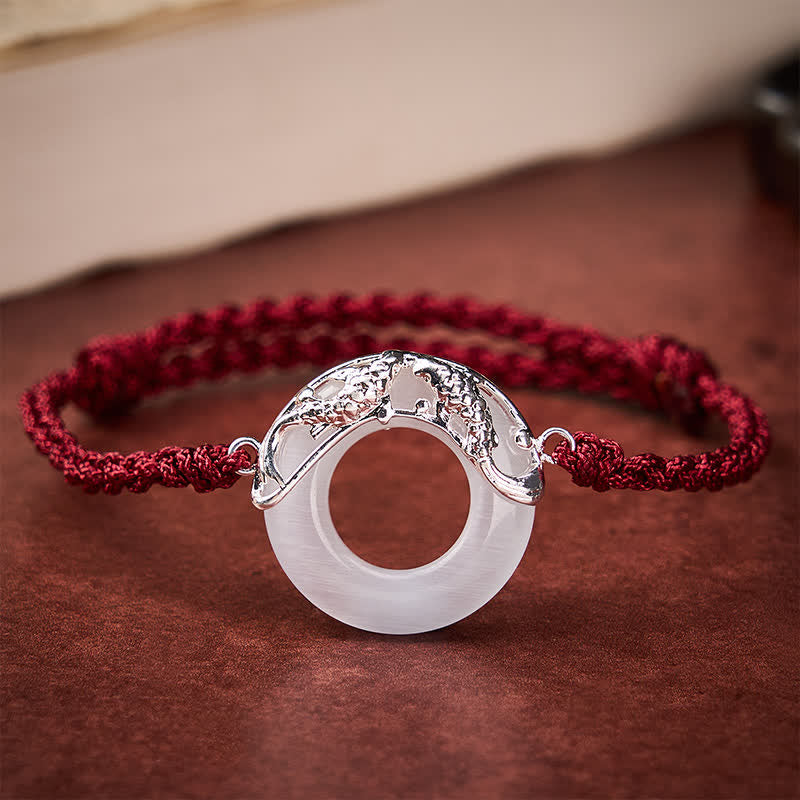Buddha Stones White Jade Koi Fish Wealth Red String Bracelet