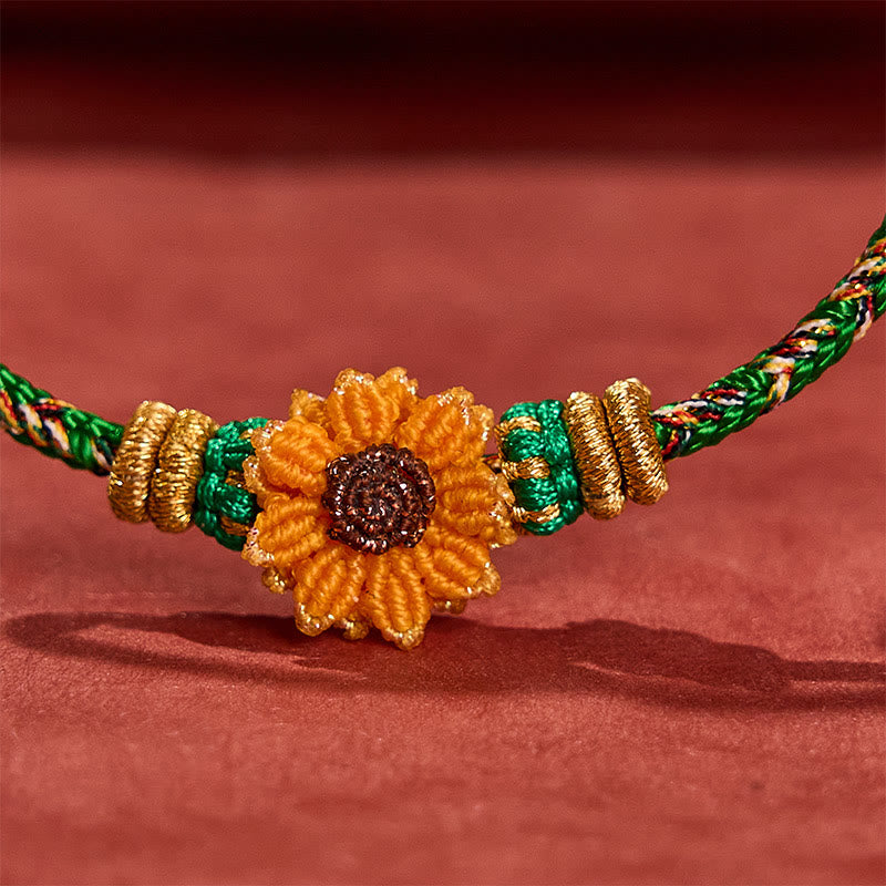 Buddha Stones Hand-Woven Colorful Green Yellow String Sunflower Hope Bracelet