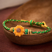 Buddha Stones Hand-Woven Colorful Green Yellow String Sunflower Hope Bracelet