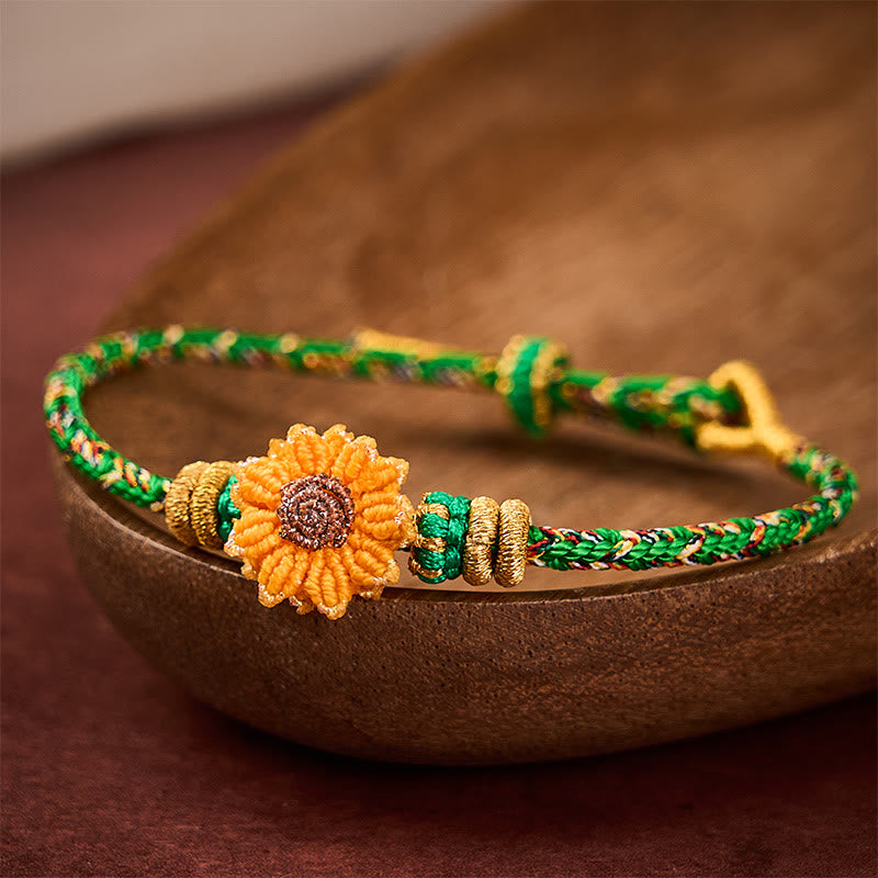 Buddha Stones Hand-Woven Colorful Green Yellow String Sunflower Hope Bracelet