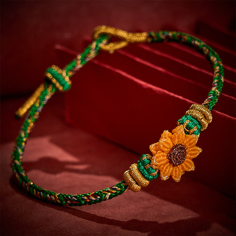 Buddha Stones Hand-Woven Colorful Green Yellow String Sunflower Hope Bracelet