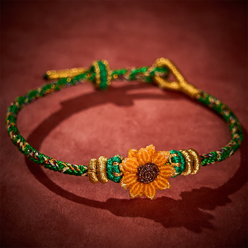 Buddha Stones Hand-Woven Colorful Green Yellow String Sunflower Hope Bracelet
