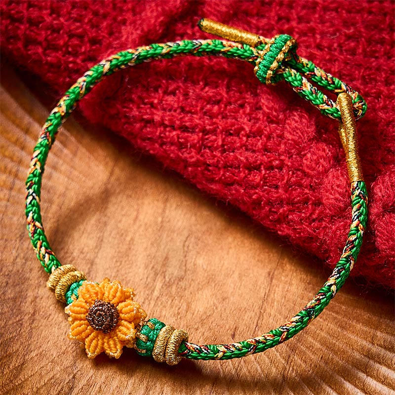 Buddha Stones Hand-Woven Colorful Green Yellow String Sunflower Hope Bracelet
