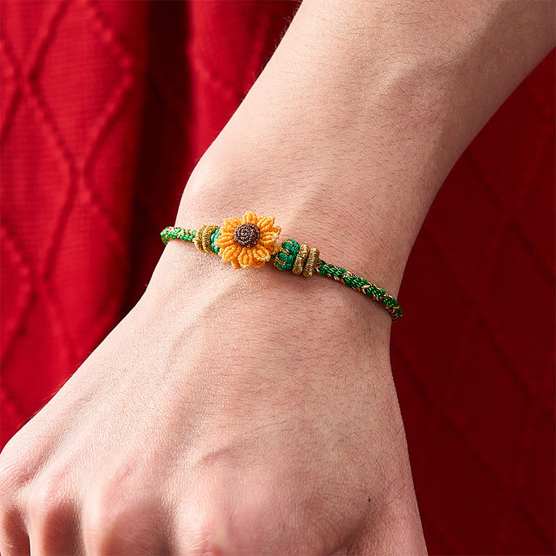 Buddha Stones Hand-Woven Colorful Green Yellow String Sunflower Hope Bracelet