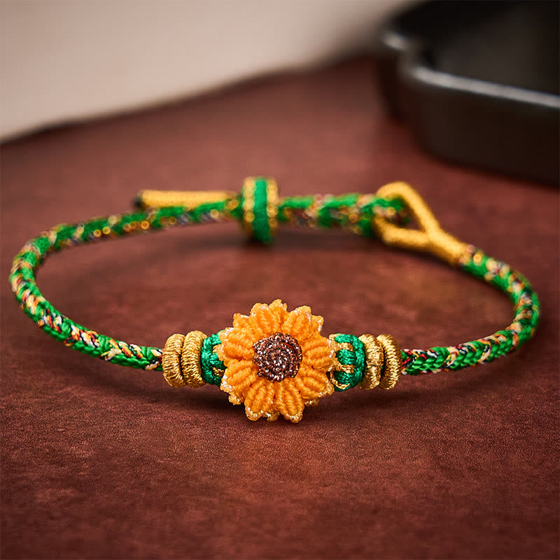Buddha Stones Hand-Woven Colorful Green Yellow String Sunflower Hope Bracelet