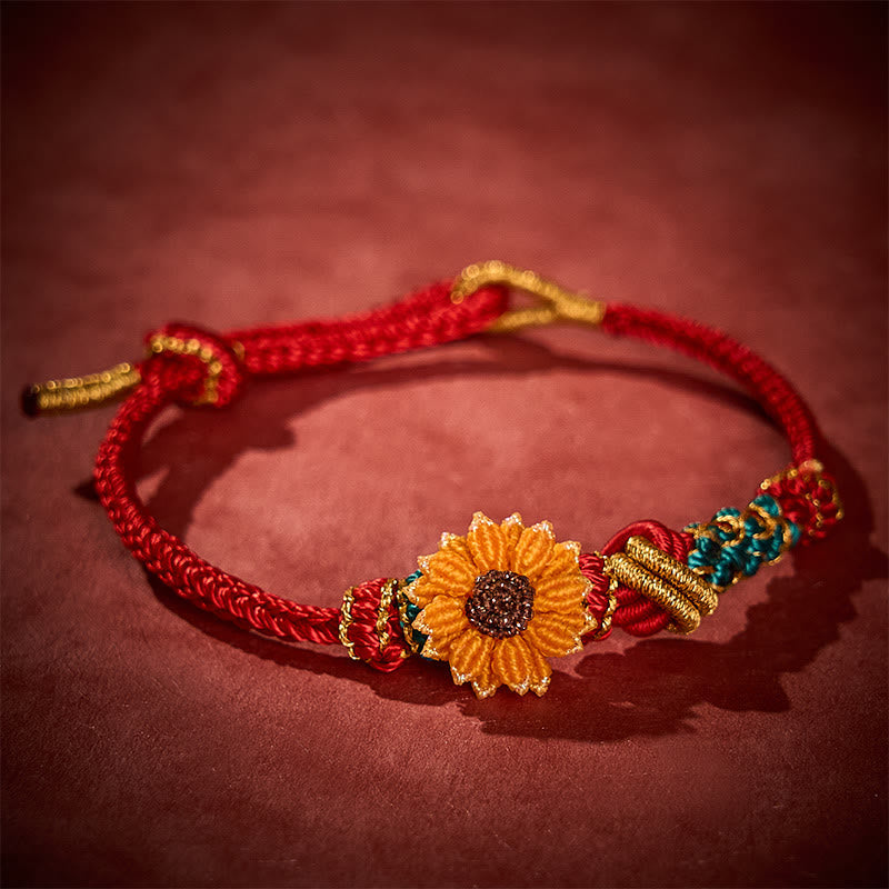 EverestArtstudios Hand-Woven Red String Peach Blossom Sunflower Luck Bracelet