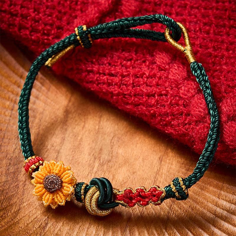 Buddha Stones Hand-Woven Red String Peach Blossom Sunflower Luck Bracelet