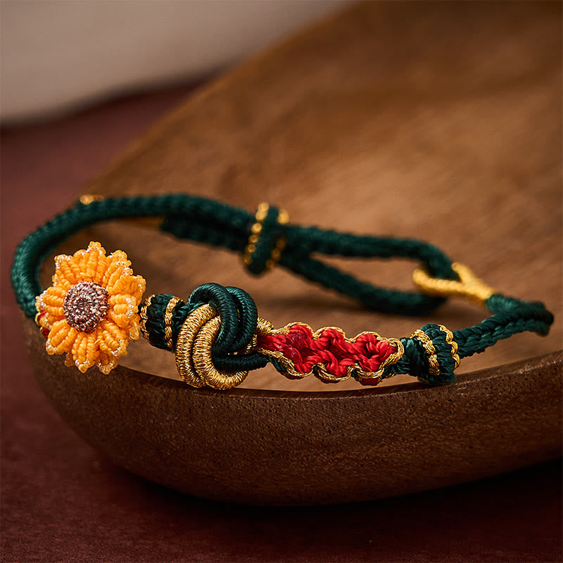 EverestArtstudios Hand-Woven Red String Peach Blossom Sunflower Luck Bracelet