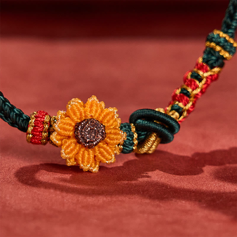 EverestArtstudios Hand-Woven Red String Peach Blossom Sunflower Luck Bracelet