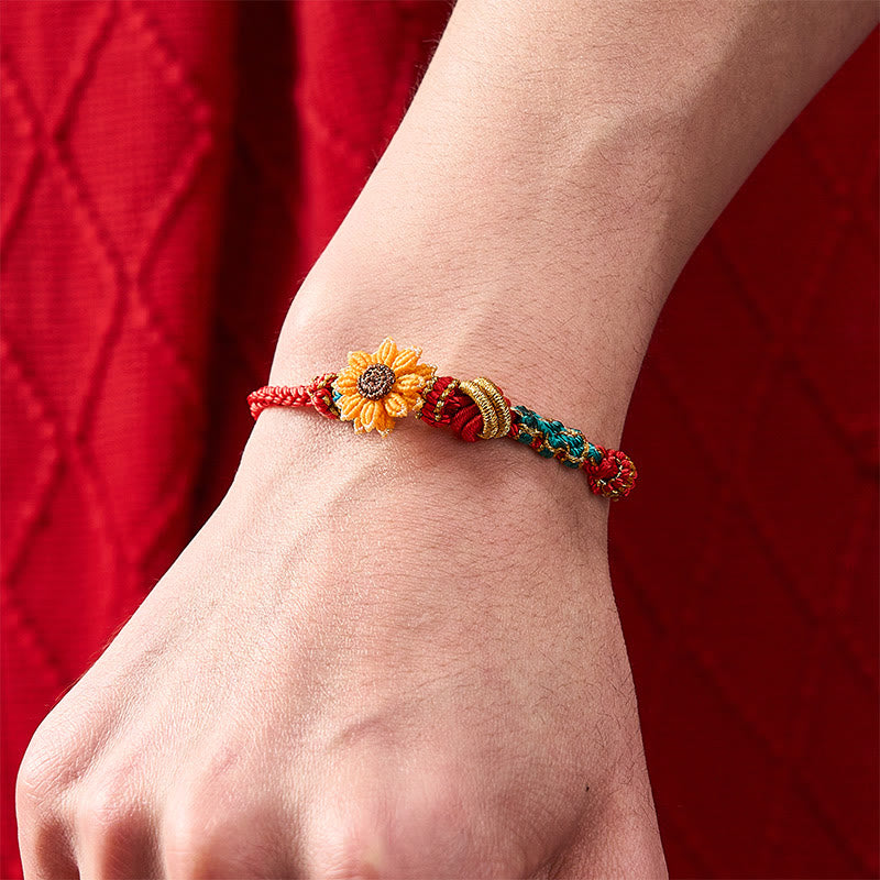 EverestArtstudios Hand-Woven Red String Peach Blossom Sunflower Luck Bracelet