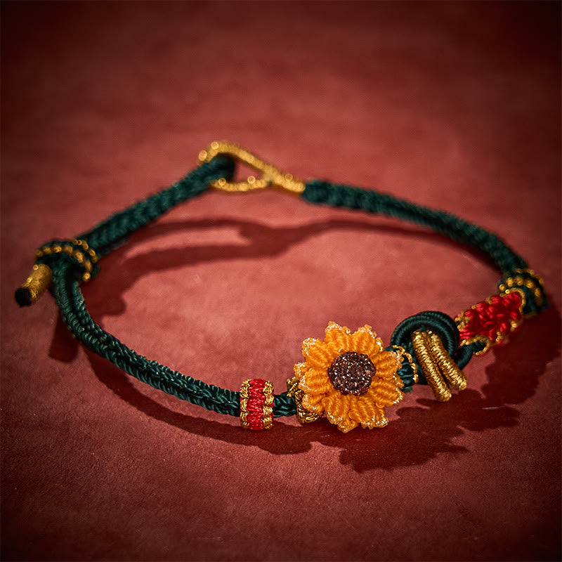 EverestArtstudios Hand-Woven Red String Peach Blossom Sunflower Luck Bracelet