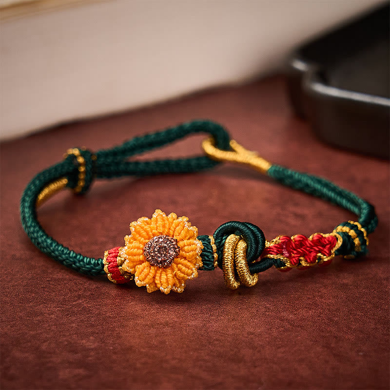 EverestArtstudios Hand-Woven Red String Peach Blossom Sunflower Luck Bracelet