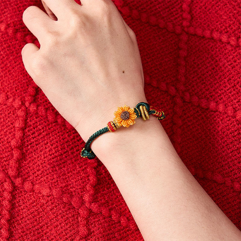 EverestArtstudios Hand-Woven Red String Peach Blossom Sunflower Luck Bracelet