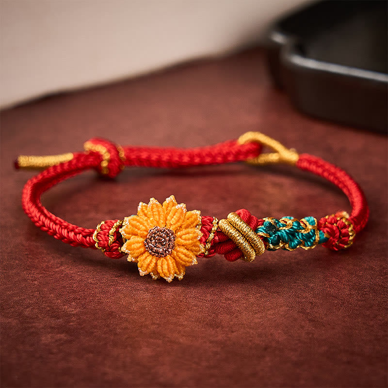 EverestArtstudios Hand-Woven Red String Peach Blossom Sunflower Luck Bracelet