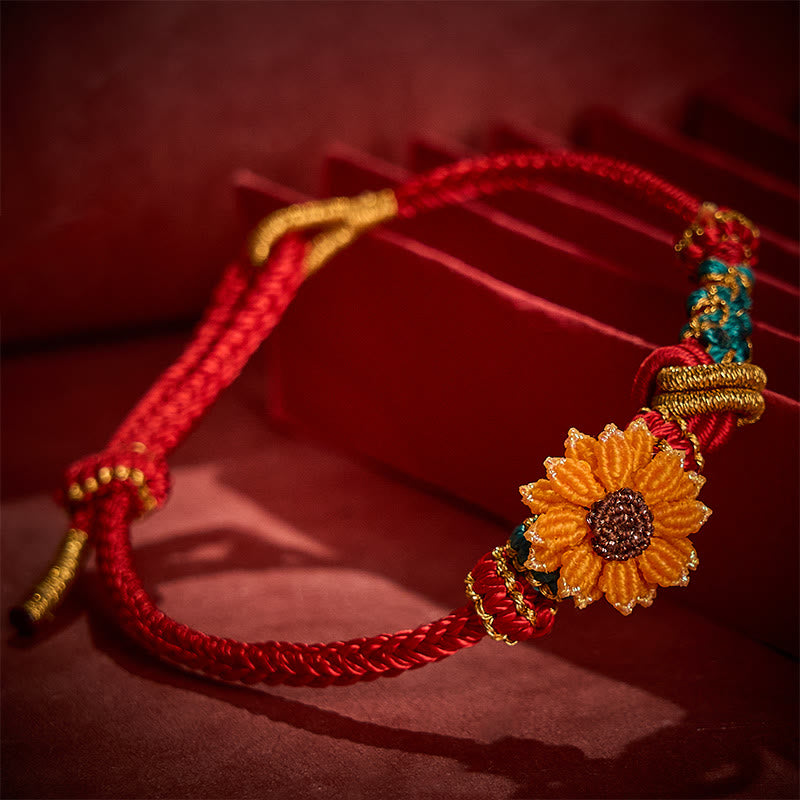 EverestArtstudios Hand-Woven Red String Peach Blossom Sunflower Luck Bracelet