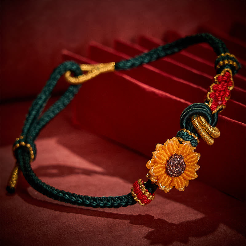 EverestArtstudios Hand-Woven Red String Peach Blossom Sunflower Luck Bracelet