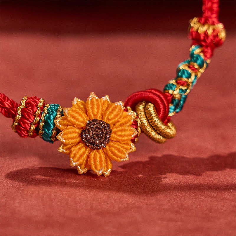 EverestArtstudios Hand-Woven Red String Peach Blossom Sunflower Luck Bracelet