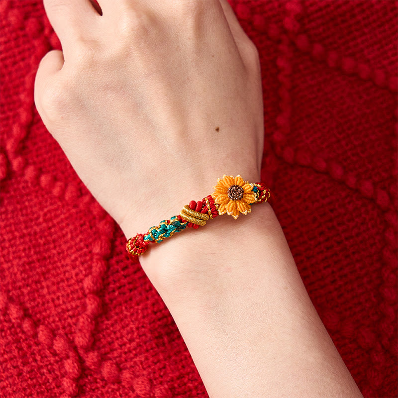 EverestArtstudios Hand-Woven Red String Peach Blossom Sunflower Luck Bracelet