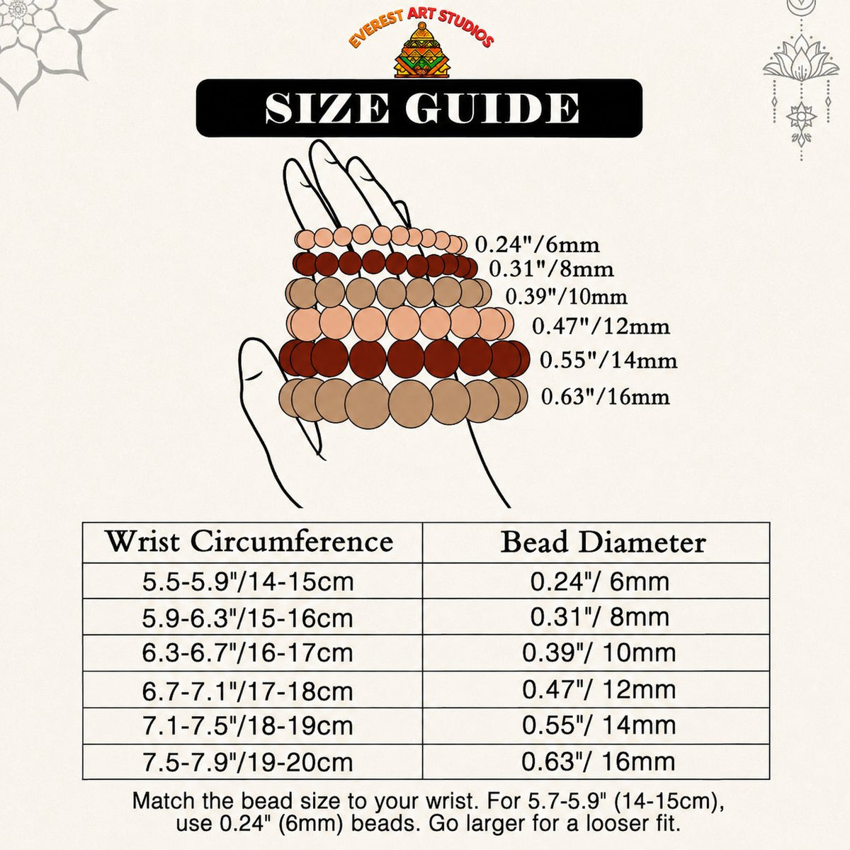 EverestArtstudios size guide