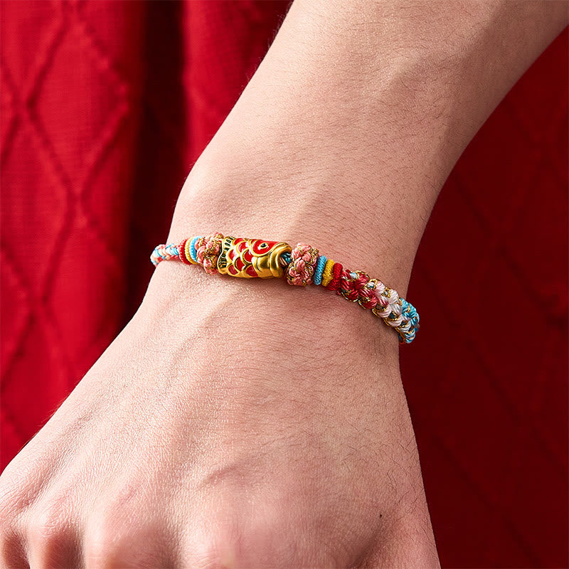 Buddha Stones Hand-Woven Peach Blossom Koi Fish Success Rope Bracelet