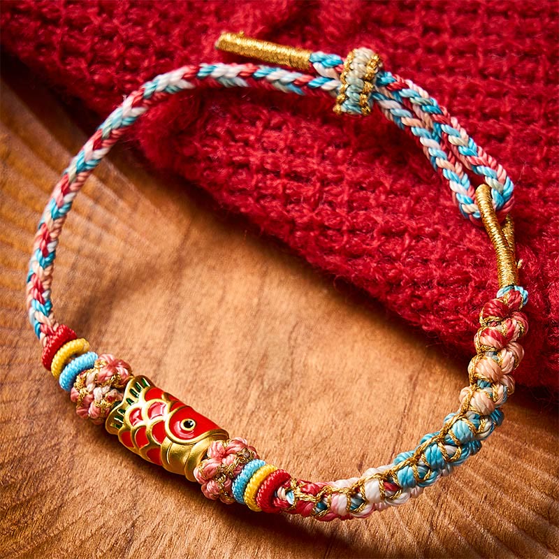 Buddha Stones Hand-Woven Peach Blossom Koi Fish Success Rope Bracelet