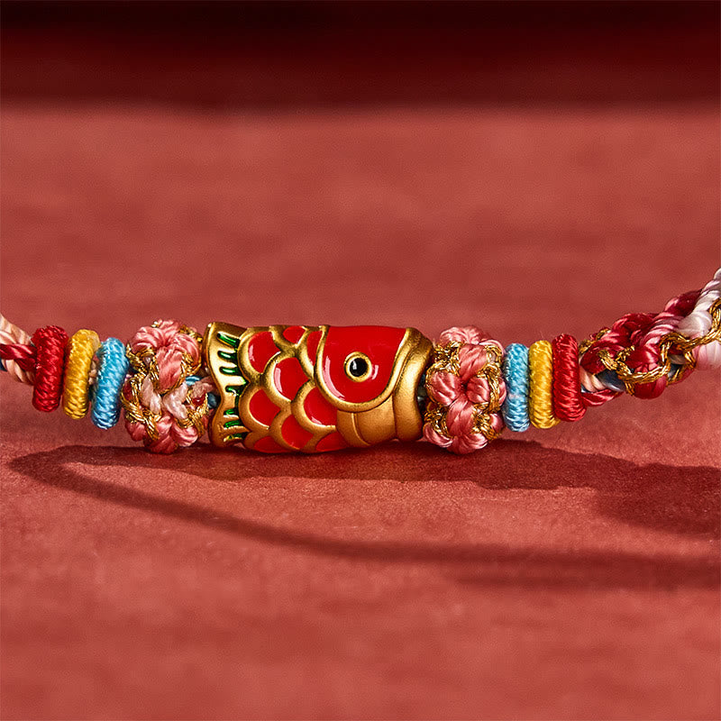 Buddha Stones Hand-Woven Peach Blossom Koi Fish Success Rope Bracelet