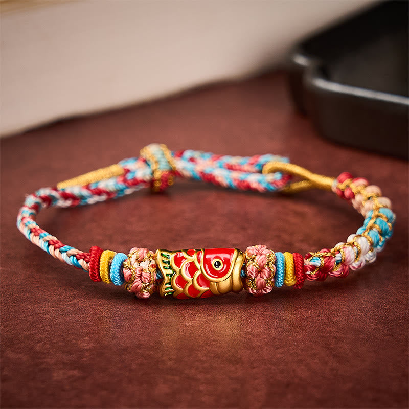 Buddha Stones Hand-Woven Peach Blossom Koi Fish Success Rope Bracelet