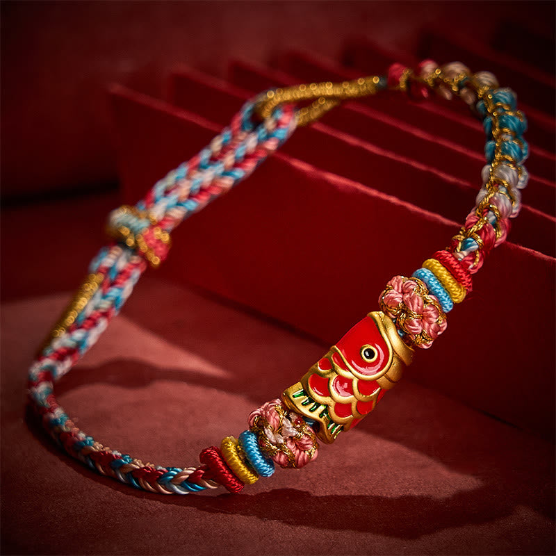 Buddha Stones Hand-Woven Peach Blossom Koi Fish Success Rope Bracelet