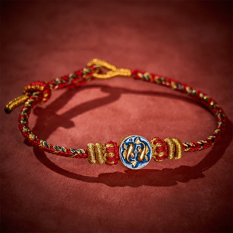 EverestArtstudios Hand-Woven String Double Golden Koi Fish Strength Rope Bracelet