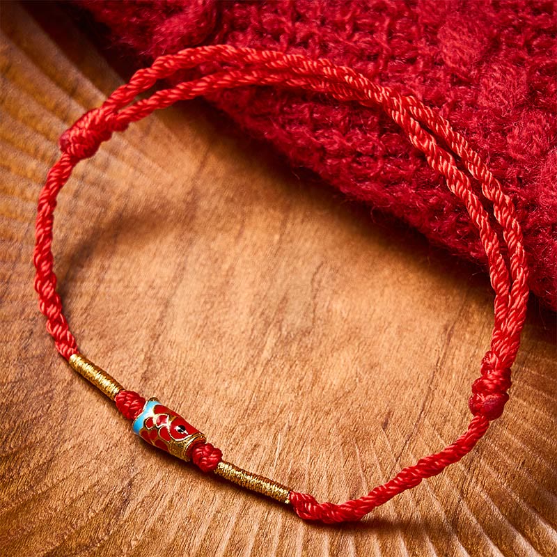 Buddha Stones Hand-Woven Red String Luck Koi Fish Adjustable Copper Charm Bracelet