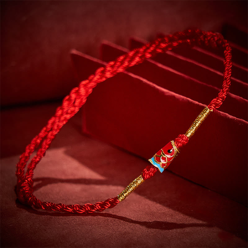 Buddha Stones Hand-Woven Red String Luck Koi Fish Adjustable Copper Charm Bracelet