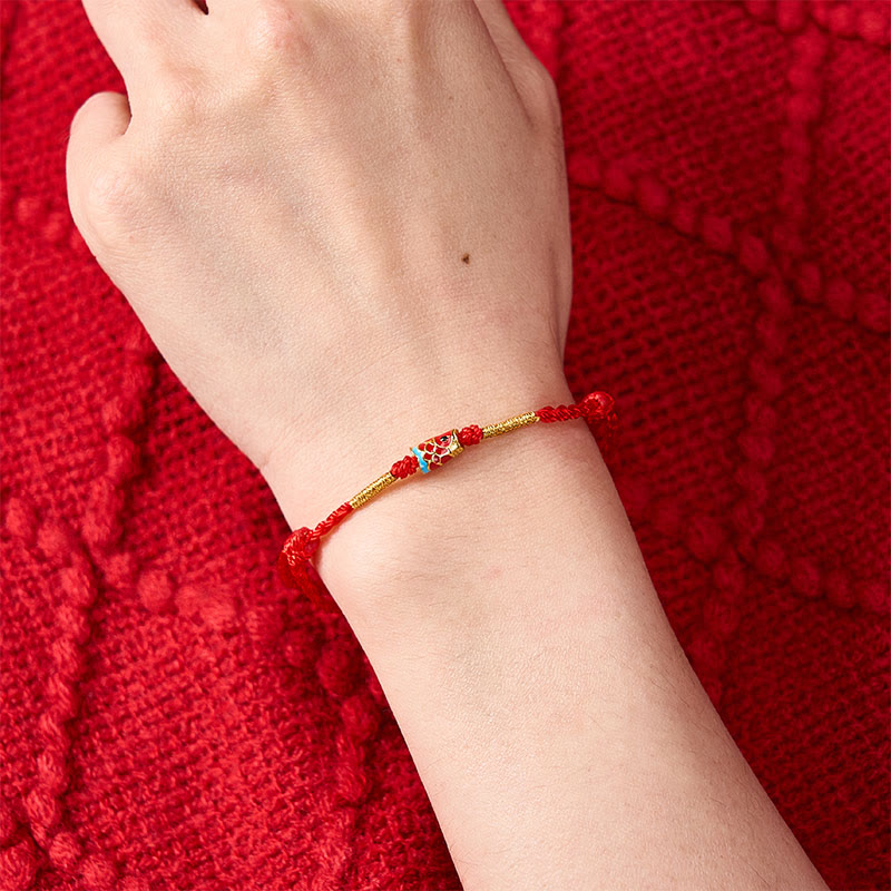 Buddha Stones Hand-Woven Red String Luck Koi Fish Adjustable Copper Charm Bracelet