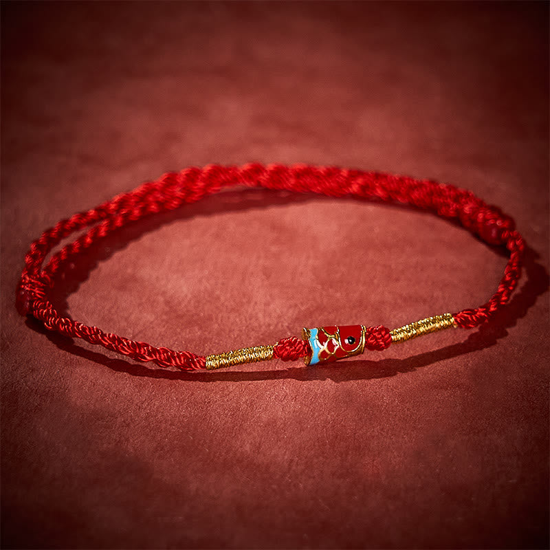 Buddha Stones Hand-Woven Red String Luck Koi Fish Adjustable Copper Charm Bracelet
