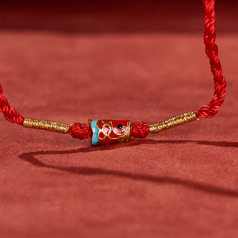 Buddha Stones Hand-Woven Red String Luck Koi Fish Adjustable Copper Charm Bracelet
