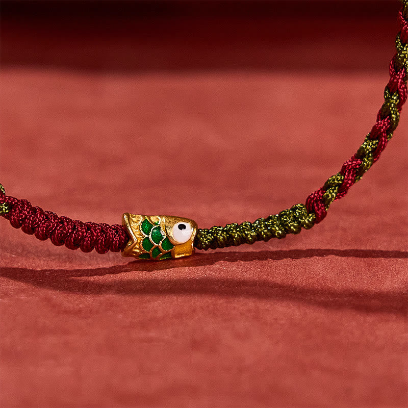 Buddha Stones Braided Colorful Red Green String Koi Fish Luck Bracelet Anklet