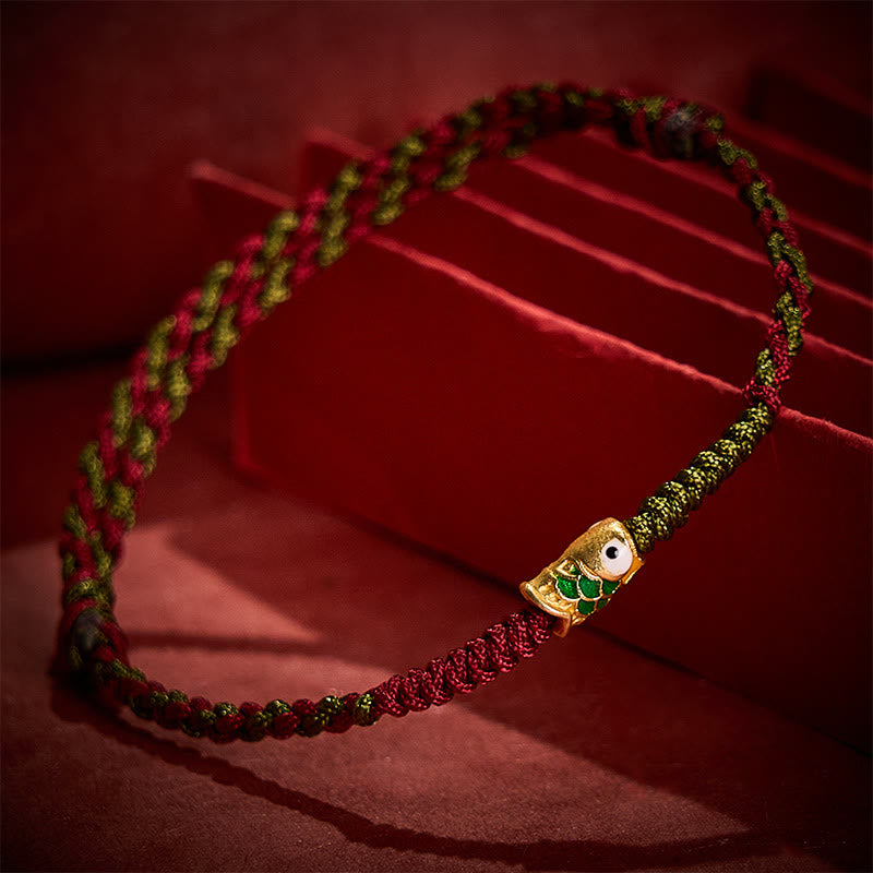 Buddha Stones Braided Colorful Red Green String Koi Fish Luck Bracelet Anklet